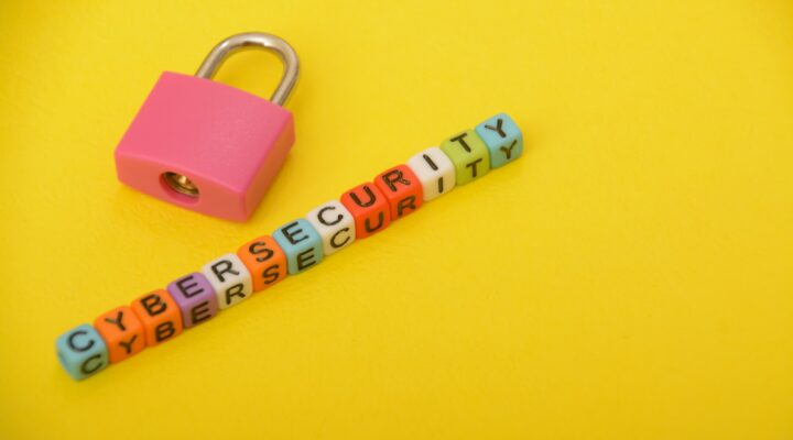 Close-up shots of creatively arranged letters forming words related to the CYBERSECURITY.