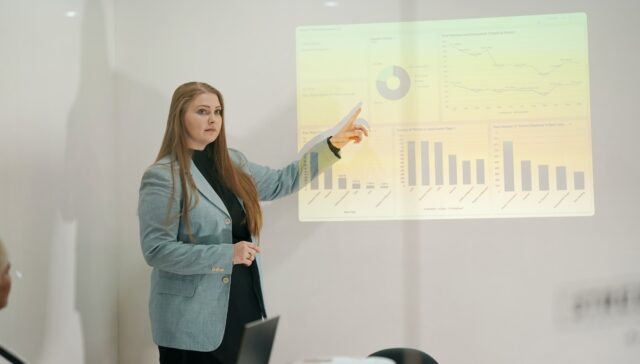 Company leadership explaining briefing project