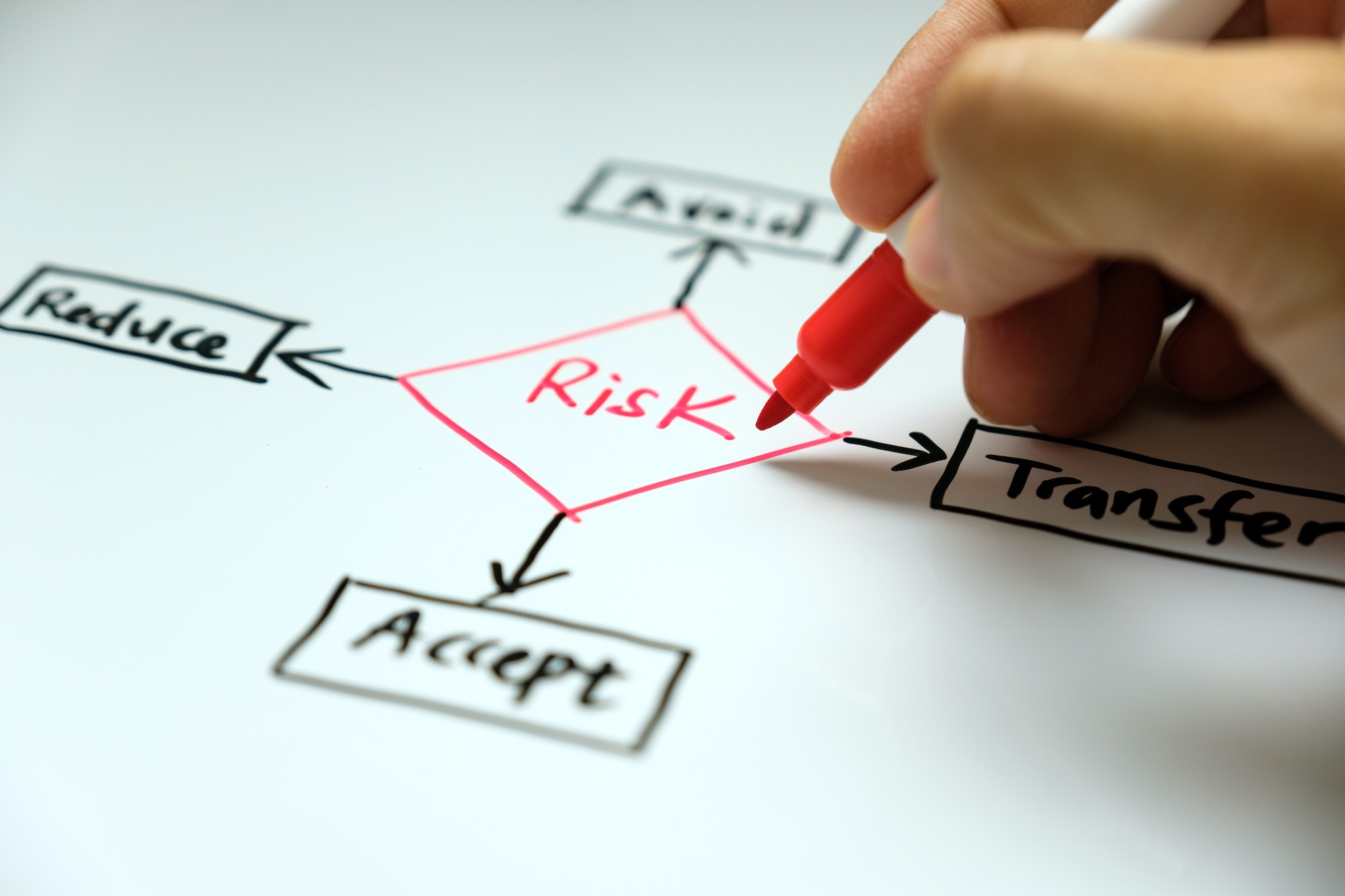 Risk management concept avoid, accept, reduce and transfer