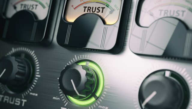 Trust concept. Trust switch knob on maximum position.