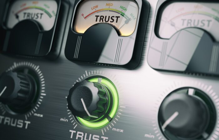 Trust concept. Trust switch knob on maximum position.