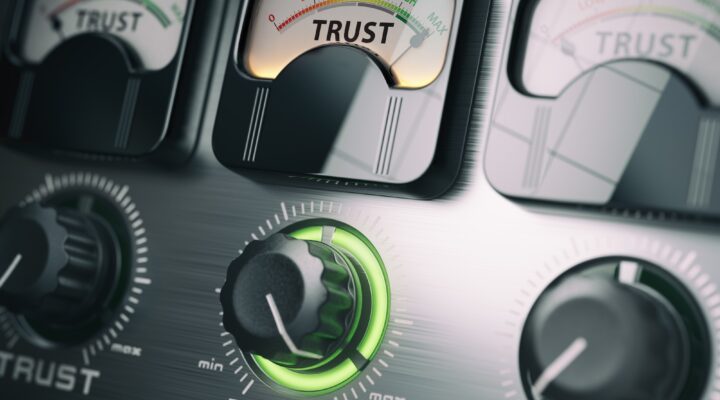 Trust concept. Trust switch knob on maximum position.