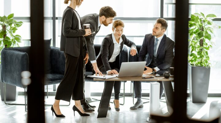 White-collar bank employees meeting in the office