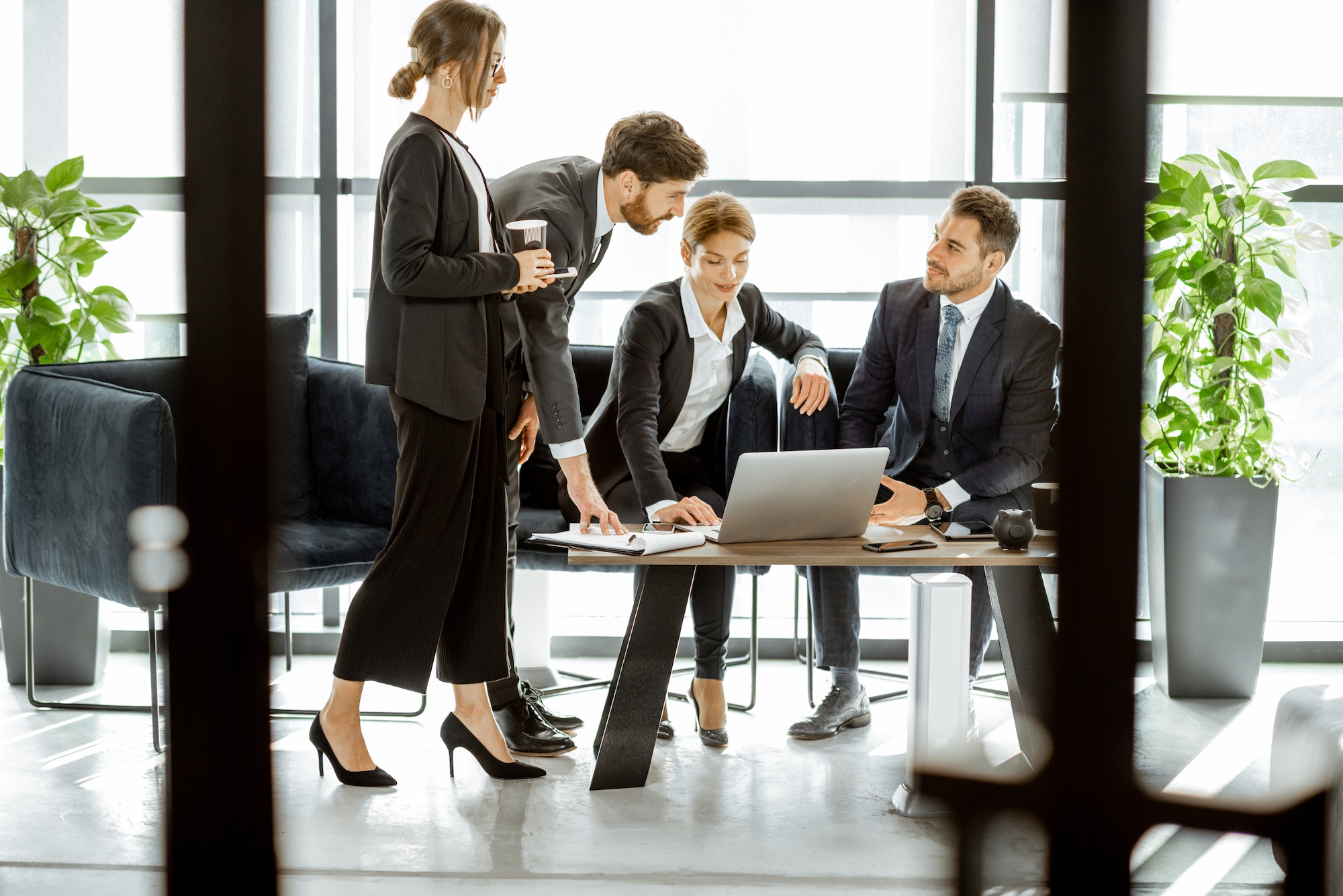 White-collar bank employees meeting in the office